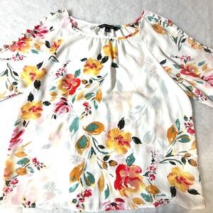 Zac & Rachel Floral Cold Shoulder Watercolor Top Womens Large